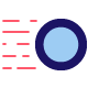 Un cercle bleu avec un contour bleu foncé sur le côté droit, avec plusieurs lignes rouges courtes à gauche, suggérant le mouvement ou la vitesse.