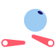Illustration simple d'un cercle bleu avec un ovale bleu foncé et deux barres roses inclinées avec des cercles blancs à une extrémité, ressemblant à une personne minimaliste avec les bras tendus.